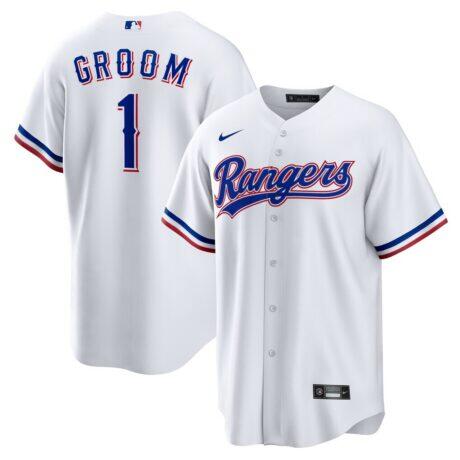 Texas Rangers Nike #1 Groom Home Replica Jersey - White - Front View