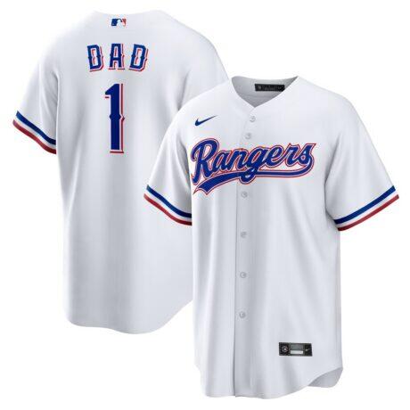 Texas Rangers Nike #1 Dad Home Replica Jersey - White - Front View