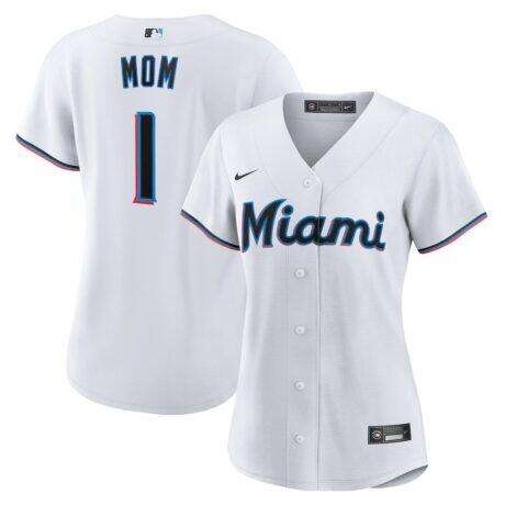 Miami Marlins Nike Women's #1 Mom Home Replica Jersey - White - Front View