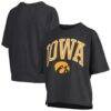 Iowa Hawkeyes Pressbox Women's Nelson Arch Over Logo Waist Length Oversized Slub T-Shirt - Black - Front View