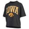Iowa Hawkeyes Pressbox Women's Nelson Arch Over Logo Waist Length Oversized Slub T-Shirt - Black - Side View