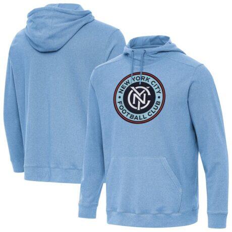 New York City FC Antigua Cloud Pullover Hoodie - Heather Sky Blue - Front View