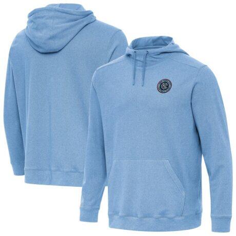 New York City FC Antigua Cloud Pullover Hoodie - Heather Sky Blue - Front View