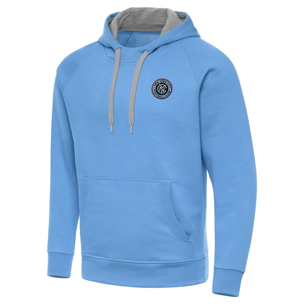 New York City FC Antigua Victory Fleece Raglan Pullover Hoodie - Powder Blue