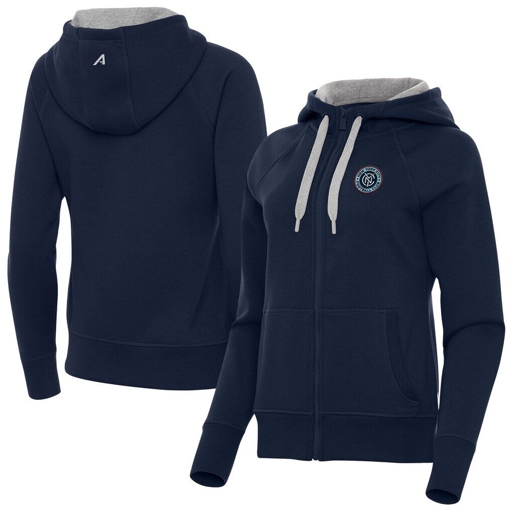 New York City FC Antigua Women's Victory Fleece Raglan Full-Zip Hoodie