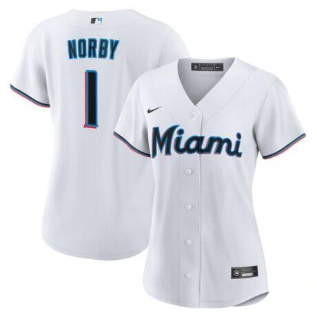 Connor Norby Miami Marlins Nike Women's Home Replica Jersey - White - Front View