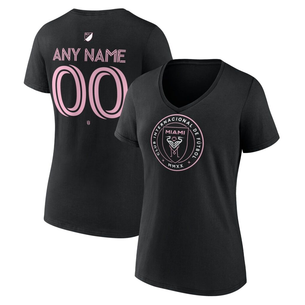 Inter Miami CF Women's Authentic Stack Personalized Any Name & Number V-Neck T-Shirt