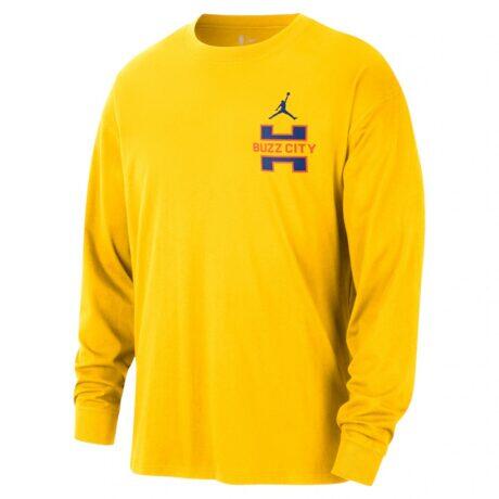Charlotte Hornets Jordan Brand 2025/26 City Edition Remix Essential Logo Long Sleeve T-Shirt - Yellow - Side View