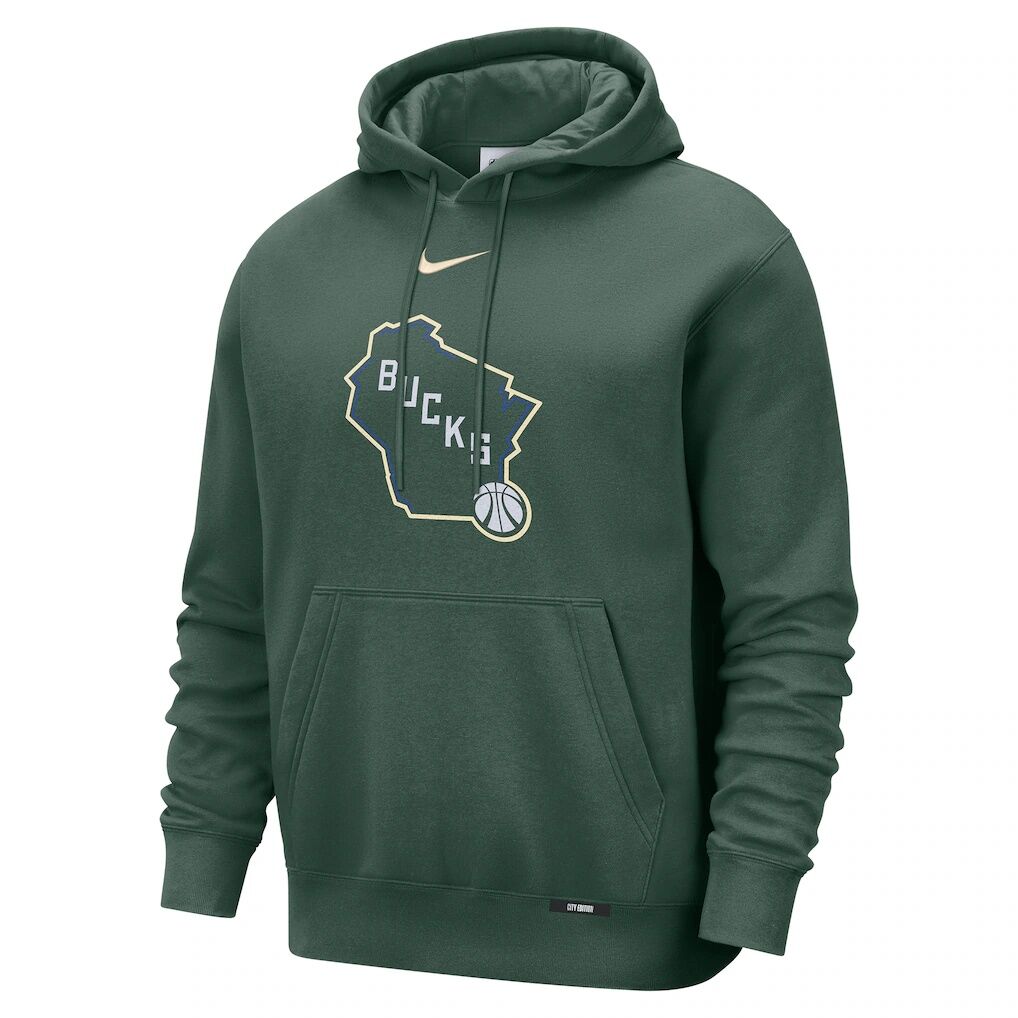 Milwaukee Bucks Nike 2025/26 City Edition Essential Logo Remix Hoodie - Hunter Green