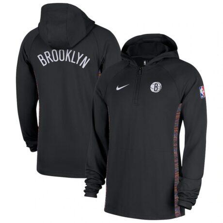 Brooklyn Nets Nike 2025/26 City Edition Remix Authentic On-Court Quarter-Zip Dri-FIT Hooded Jacket - Black - Front View