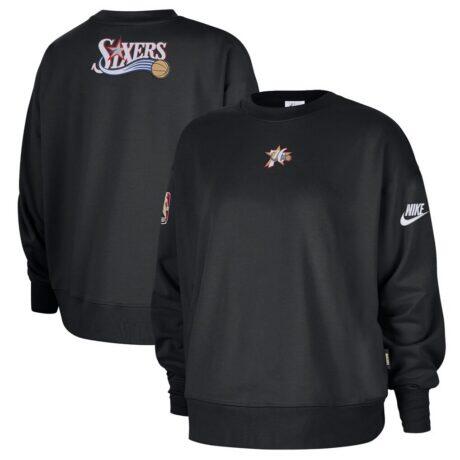 Philadelphia 76ers Nike Women's Classic Edition Hardwood Classics Premium Phoenix Fleece Sweatshirt - Black - Front View