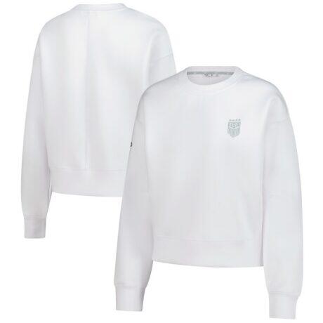 USWNT Levelwear Women's Luxe Sponge Tri-Blend Pullover Sweatshirt - White - Front View