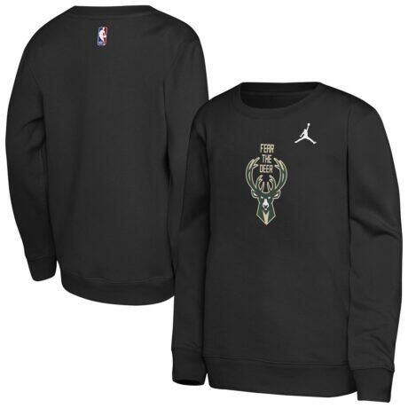 Milwaukee Bucks Jordan Brand Youth Courtside Statement Edition Sweatshirt - Black - Front View