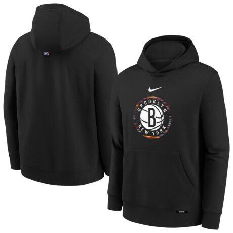Brooklyn Nets Nike Youth 2025/26 City Edition Club Fleece Pullover Hoodie - Black - Front View