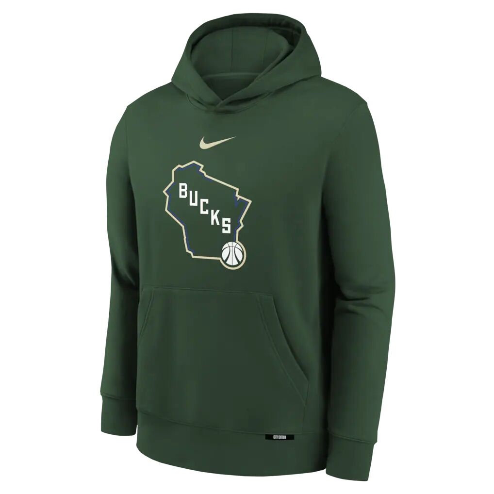 Milwaukee Bucks Nike Youth 2025/26 City Edition Club Fleece Pullover Hoodie - Hunter Green