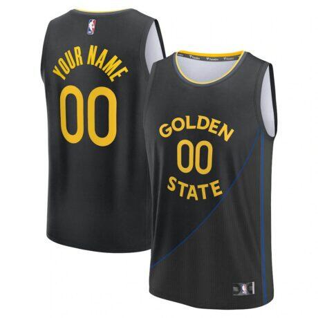 Golden State Warriors Fashion7 Youth Fast Break Custom Replica Jersey - Black - - Front View