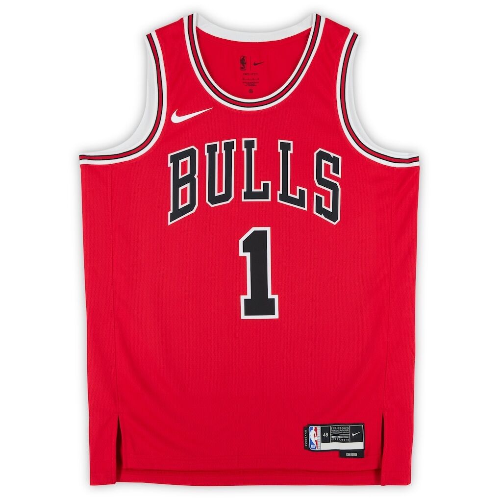 Derrick Rose Chicago Bulls Autographed Fashion7 Authentic Red Nike Icon Edition Swingman Jersey with 