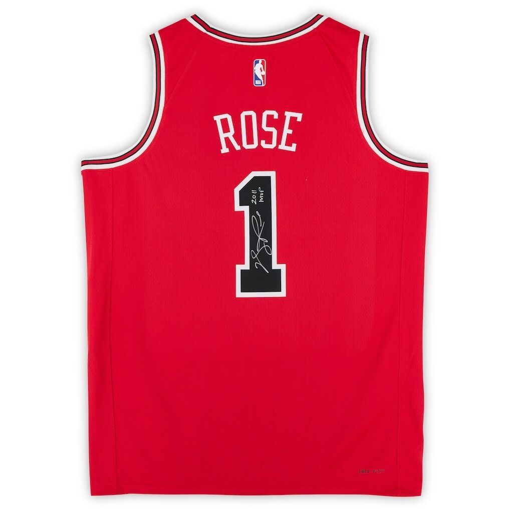 Derrick Rose Chicago Bulls Autographed Fashion7 Authentic Red Nike Icon Edition Swingman Jersey with 