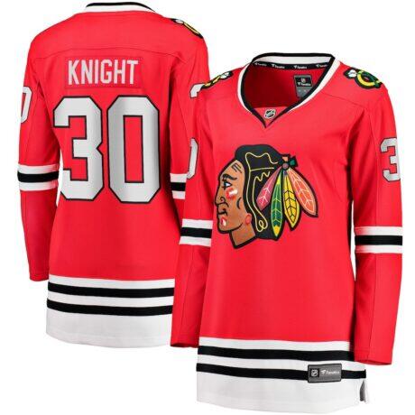 Spencer Knight Chicago Blackhawks Fashion7 Women's Home Breakaway Player Jersey - Red - Front View