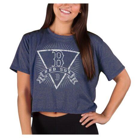 Boston Red Sox Concepts Sport Women's Distressed Quest Boxy Cropped Top - Heather Navy