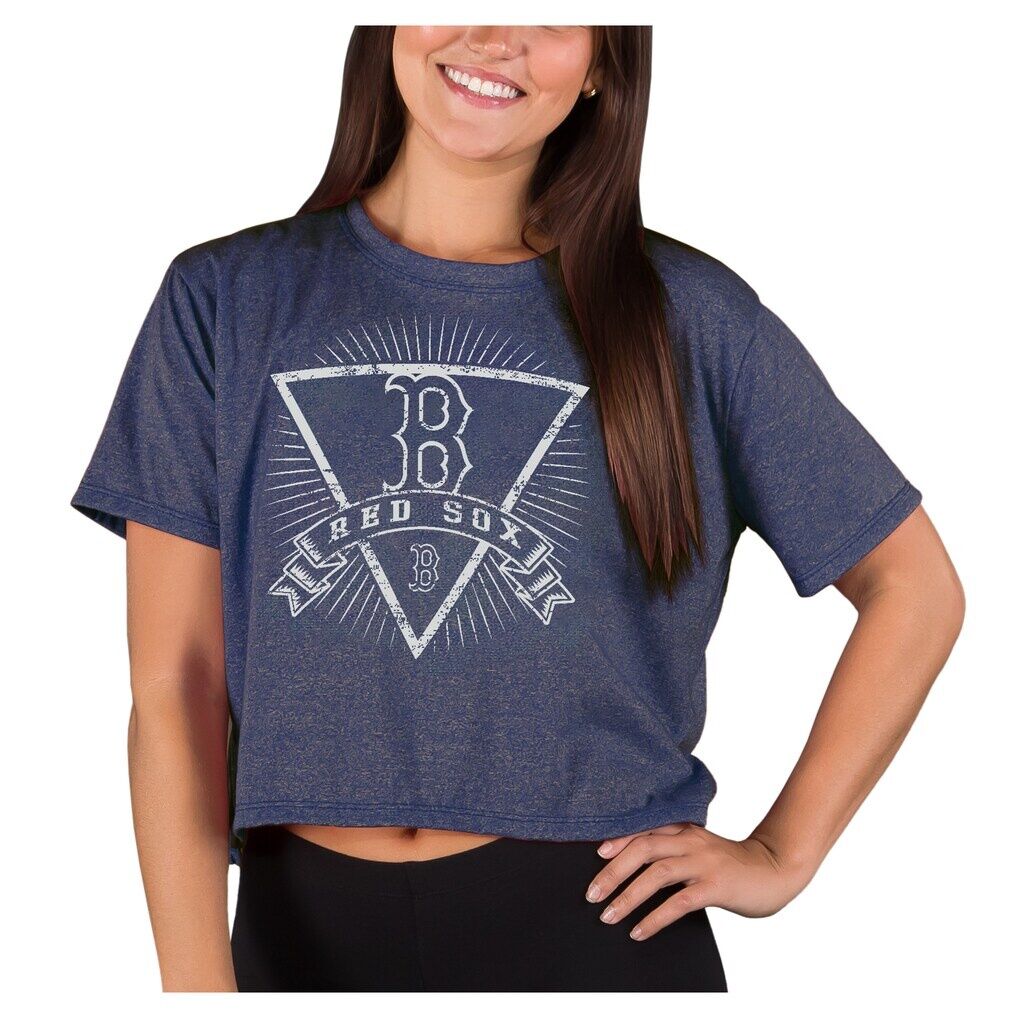 Boston Red Sox Concepts Sport Women’s Distressed Quest Boxy Cropped Top – Heather Navy