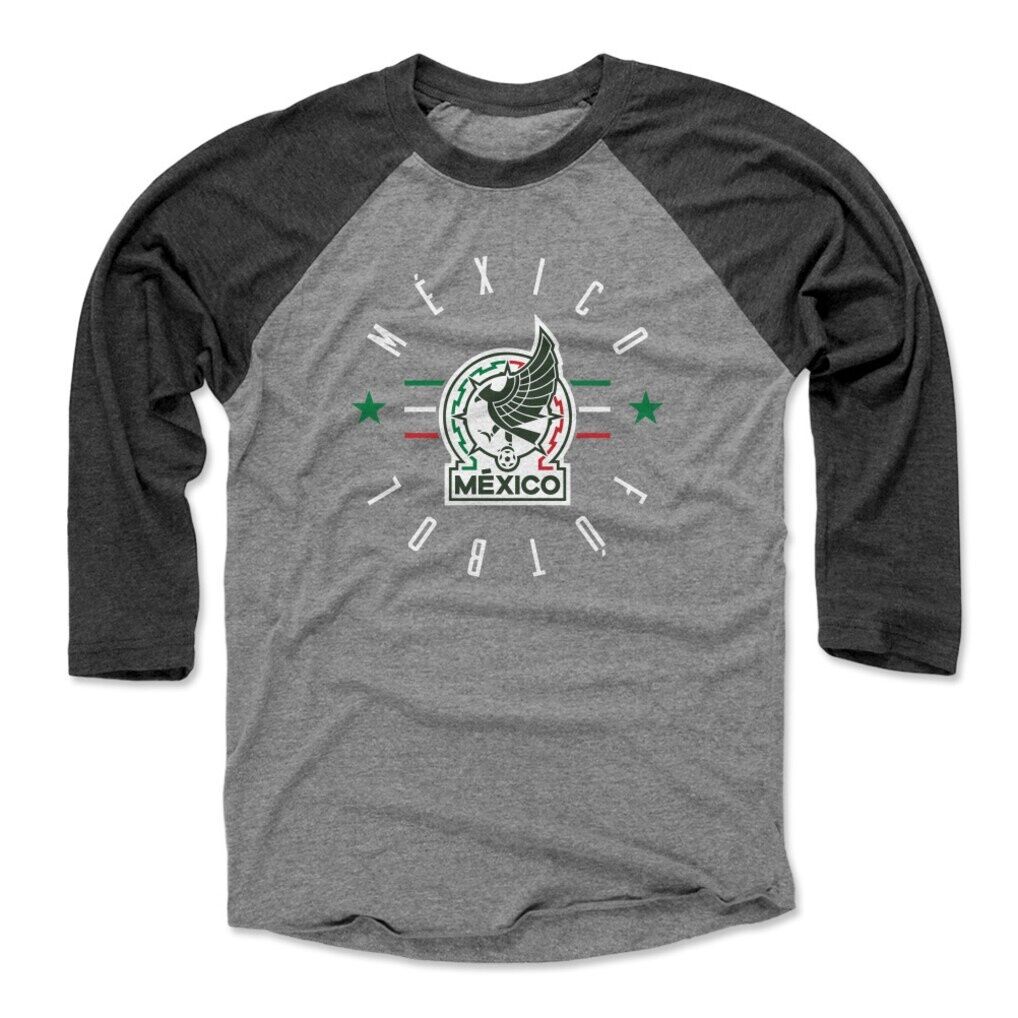 Mexico National Team 500 Level Unisex  Futbol Raglan 3/4-Sleeve Baseball T-Shirt - Black/Heather Gray