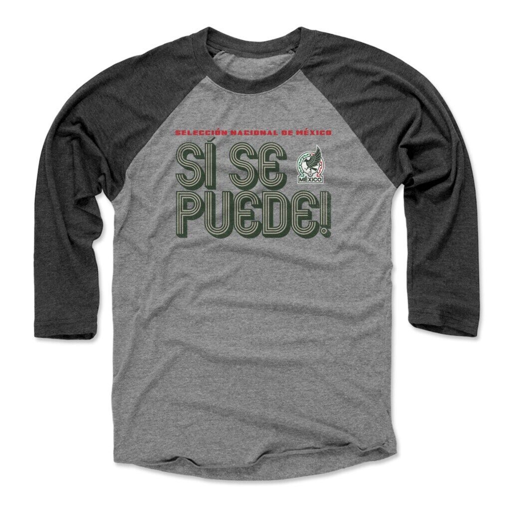 Mexico National Team 500 Level Unisex Si Se Puede Inline Bold Raglan 3/4-Sleeve Baseball T-Shirt - Black/Heather Gray