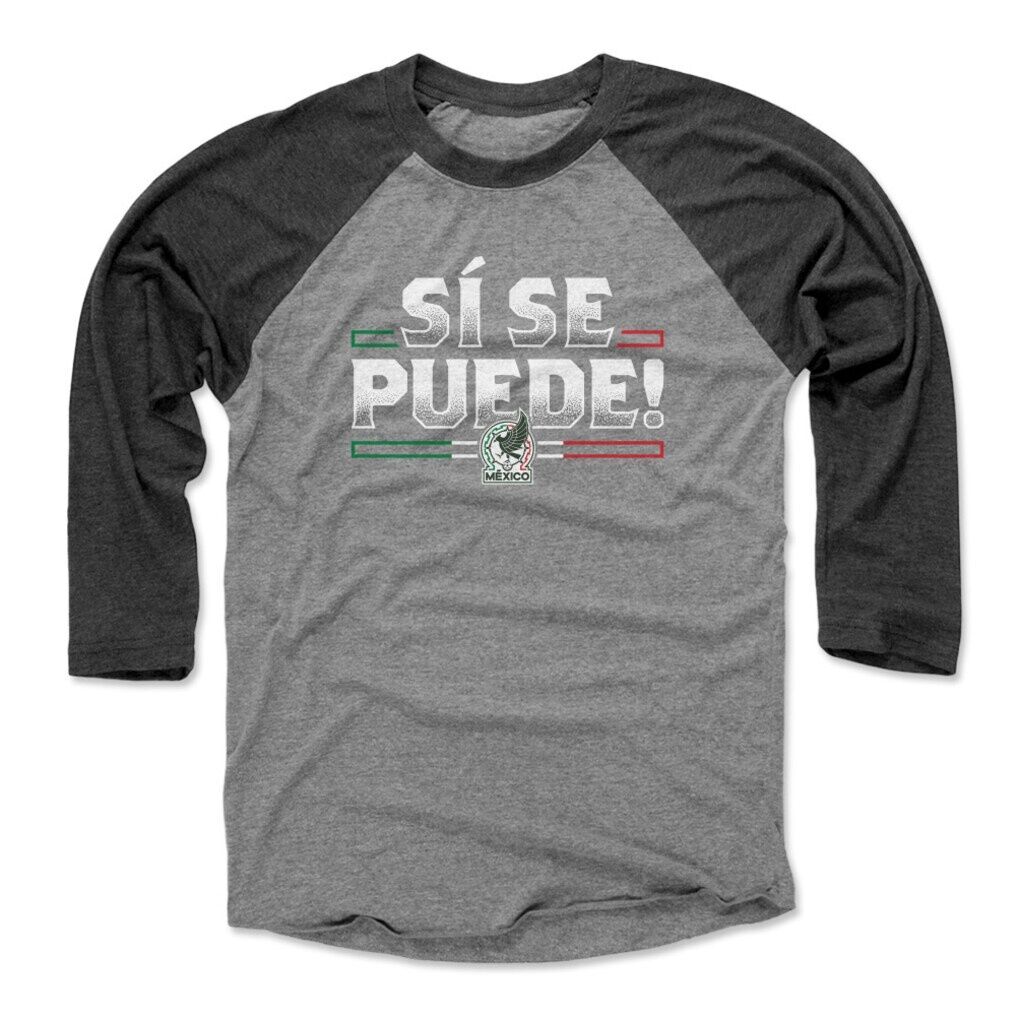 Mexico National Team 500 Level Unisex Si Se Puede  Raglan 3/4-Sleeve Baseball T-Shirt - Black/Heather Gray