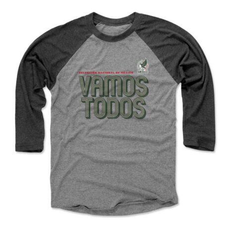 Mexico National Team 500 Level Vamos Todos Inline Bold 3/4-Sleeve Tri-Blend Baseball T-Shirt - - Front View