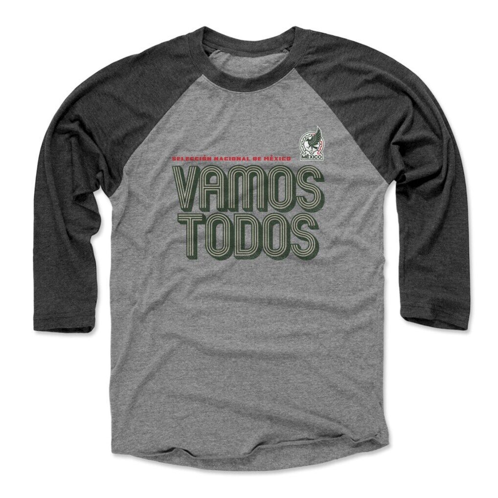 Mexico National Team 500 Level Vamos Todos Inline Bold 3/4-Sleeve Tri-Blend Baseball T-Shirt - Heather Gray/Black