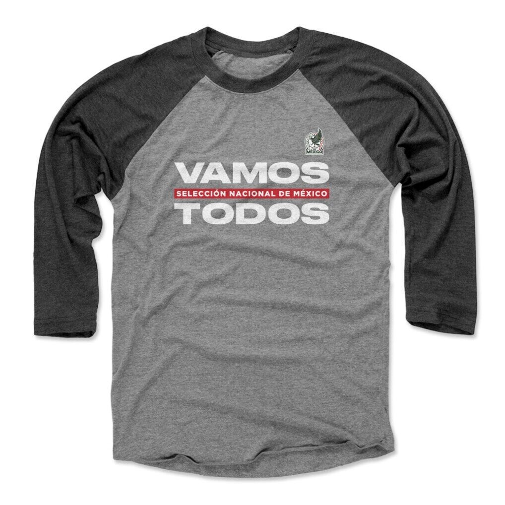 Mexico National Team 500 Level Vamos Todos 3/4-Sleeve Tri-Blend Baseball T-Shirt - Black/Heather Gray