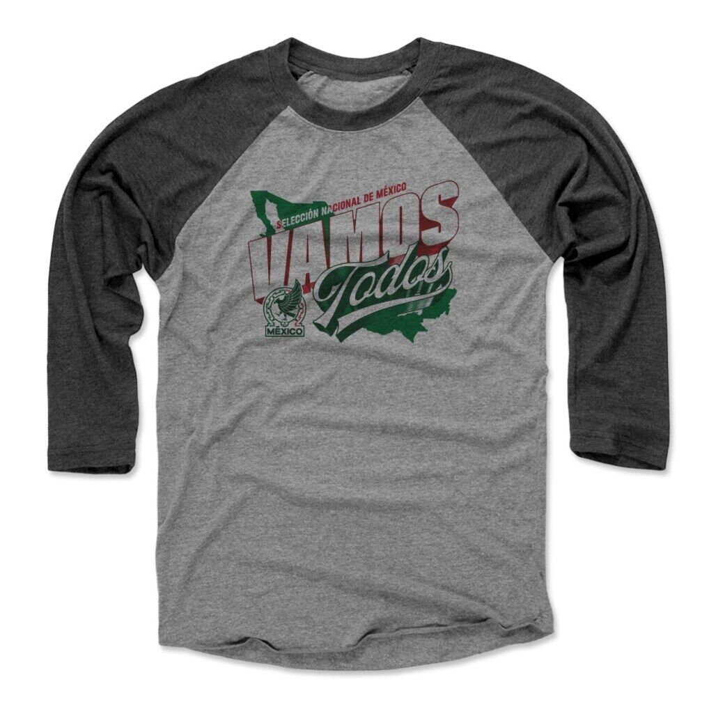 Mexico National Team 500 Level Vamos Todos Country 3/4-Sleeve Tri-Blend Baseball T-Shirt - Black/Heather Gray