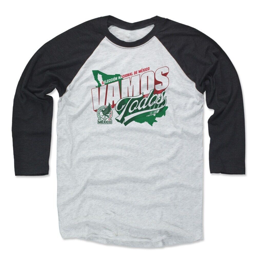 Mexico National Team 500 Level Vamos Todos 3/4-Sleeve Tri-Blend Baseball T-Shirt - Black/White