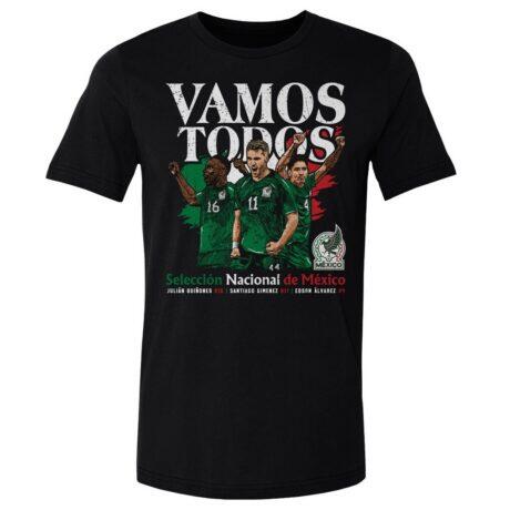 Mexico National Team 500 Level Vamos Todos Julián Quiñones, Santiago Giménez & Edson Álvarez T-Shirt - Black - Front View