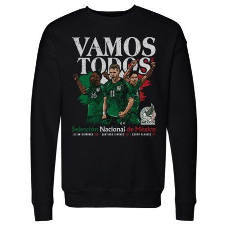 Mexico National Team 500 Level Vamos Todos Julián Quiñones, Santiago Giménez & Edson Álvarez Pullover Sweatshirt - Black - Front View