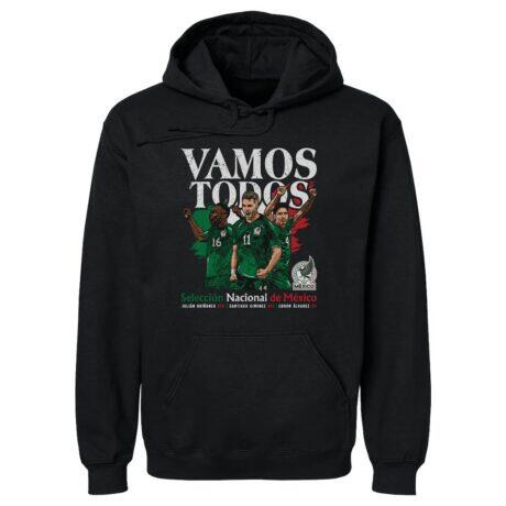 Mexico National Team 500 Level Vamos Todos Julián Quiñones, Santiago Giménez & Edson Álvarez Pullover Hoodie - Black - Front View