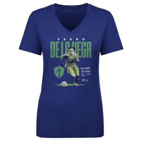 Pedro de la Vega Seattle Sounders FC 500 Level Women's Bitmap V-Neck T-Shirt - Blue - Front View