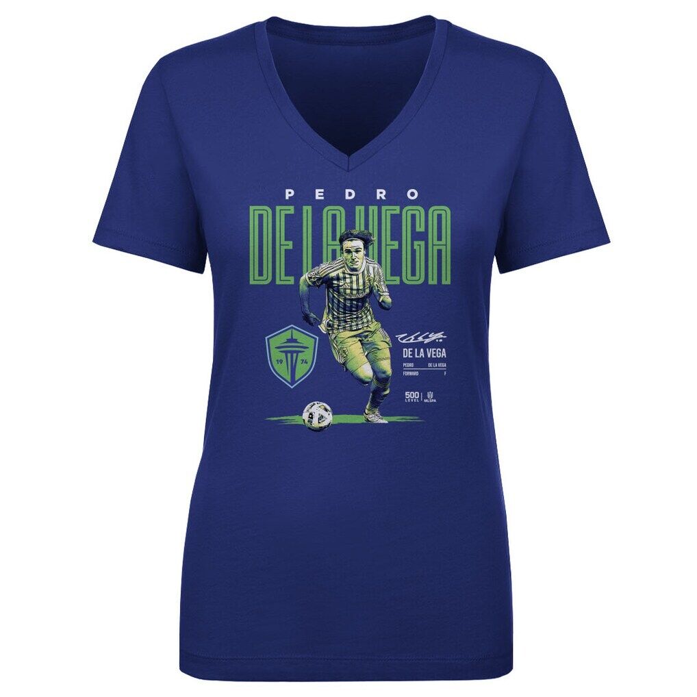Pedro de la Vega Seattle Sounders FC 500 Level Women's Bitmap V-Neck T-Shirt