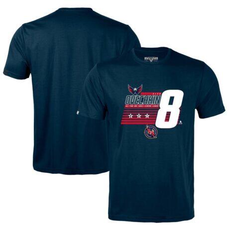 Alexander Ovechkin Washington Capitals Levelwear NHL All-Time Leading Goal Scorer Milestone Stripes Name & Number Richmond T-Shirt - Navy - Front View