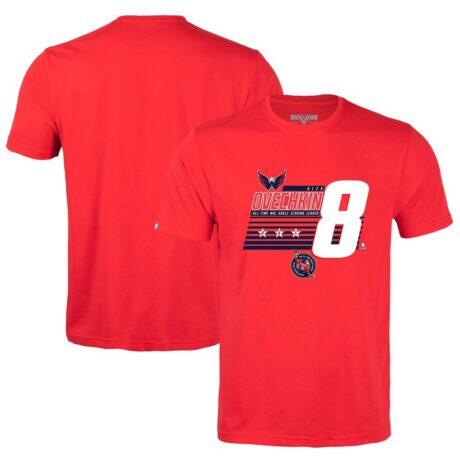 Alexander Ovechkin Washington Capitals Levelwear NHL All-Time Leading Goal Scorer Milestone Stripes Name & Number Richmond T-Shirt - Red - Front View
