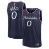 Tyrese Maxey Philadelphia 76ers Fashion7 Youth 2025/26 City Edition Fast Break Jersey - Navy - Front View