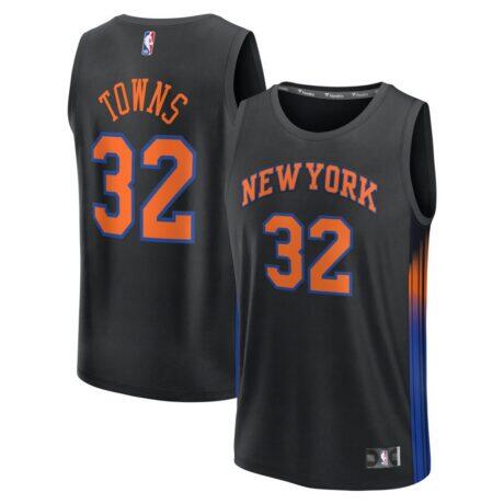 Karl-Anthony Towns New York Knicks Fashion7 Youth Fast Break Jersey - Black - Front View