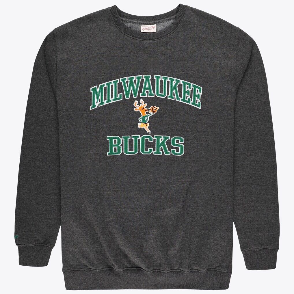 Milwaukee Bucks Mitchell & Ness Hardwood Classics Big & Tall Crewneck Sweatshirt - Heather Charcoal