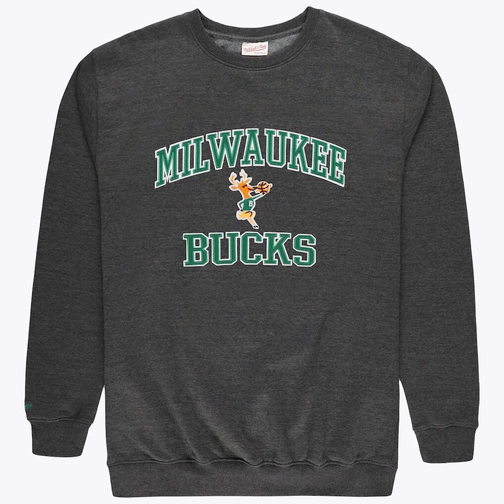 Milwaukee Bucks Mitchell & Ness Hardwood Classics Big & Tall Crewneck Sweatshirt - Heather Charcoal