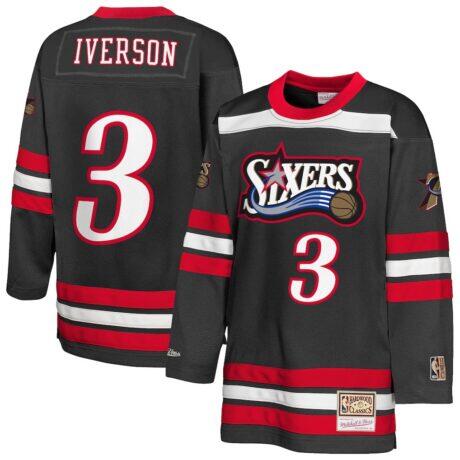 Allen Iverson Philadelphia 76ers Mitchell & Ness Youth Maxxed Out 2.0 Fashion Hockey Jersey - Black - Front View