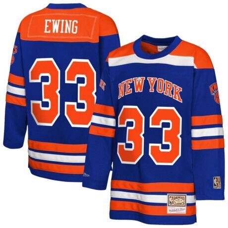 Patrick Ewing New York Knicks Mitchell & Ness Youth Maxxed Out 2.0 Fashion Hockey Jersey - Blue - Front View