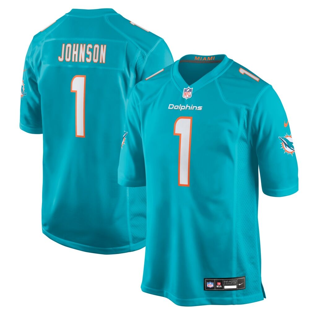 Chris Johnson Miami Dolphins Nike 2026 NFL Draft First Round Pick No. 27 Team Game Jersey - Aqua