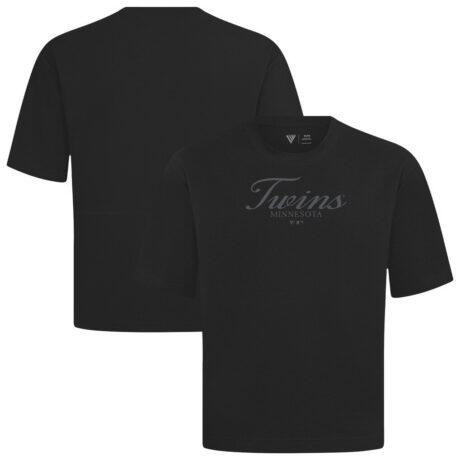 Minnesota Twins Levelwear Ethereal Oversized Luxe Signature Knit T-Shirt - Black - Front View