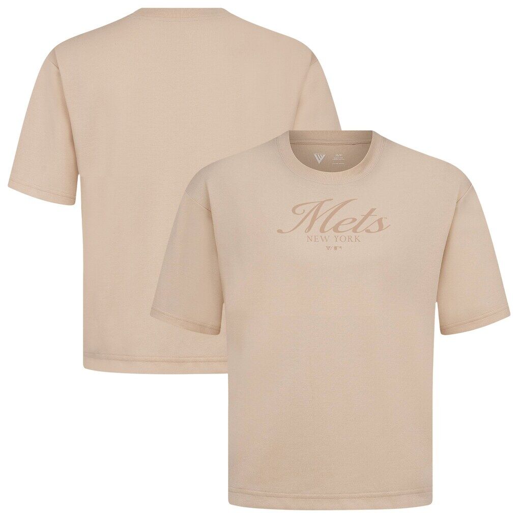 New York Mets Levelwear Ethereal Oversized Luxe Signature Knit T-Shirt - Khaki