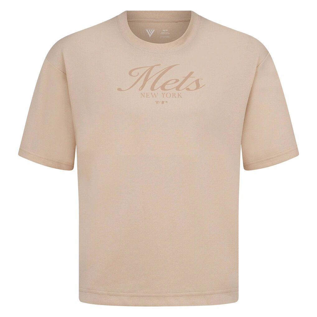 New York Mets Levelwear Ethereal Oversized Luxe Signature Knit T-Shirt - Khaki